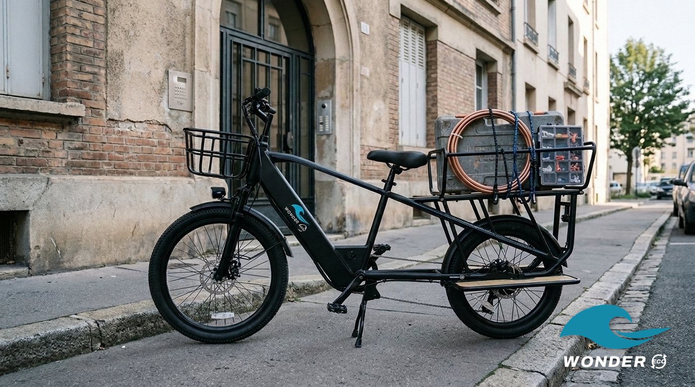 Le vélo cargo Wonder Eco au travail : plombier, électricien.