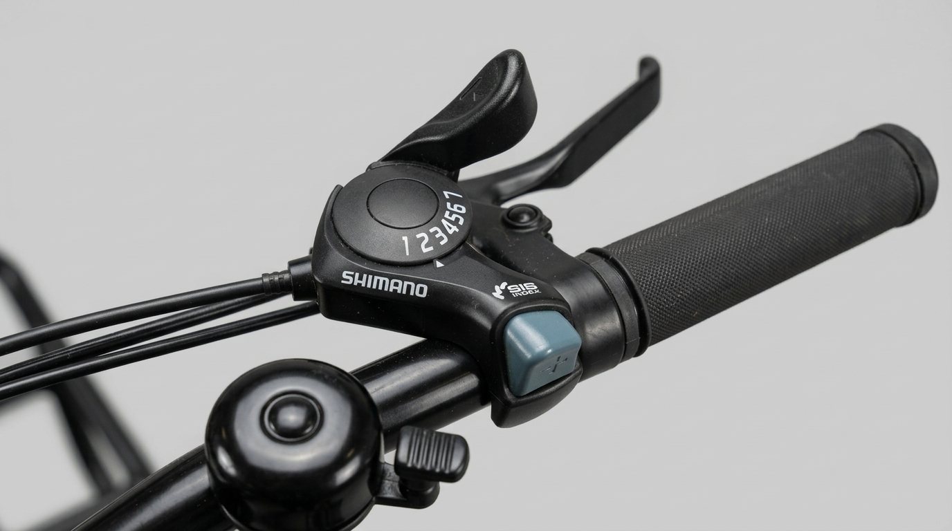 Le guidon du Wonder Eco avec sa commande Shimano et sa sonnette.