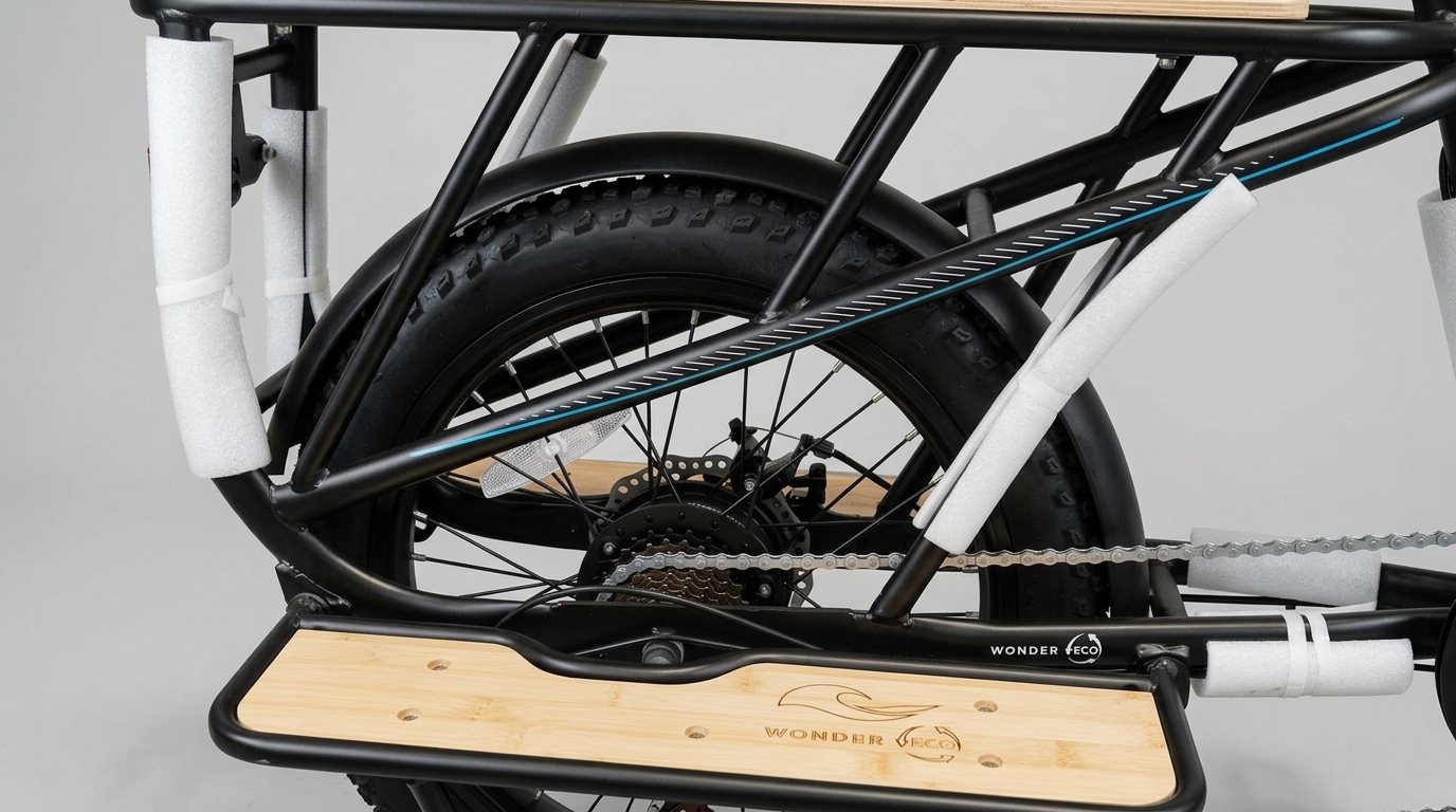 Le plateau arrière en bois du Wonder Eco, gravé à la marque.