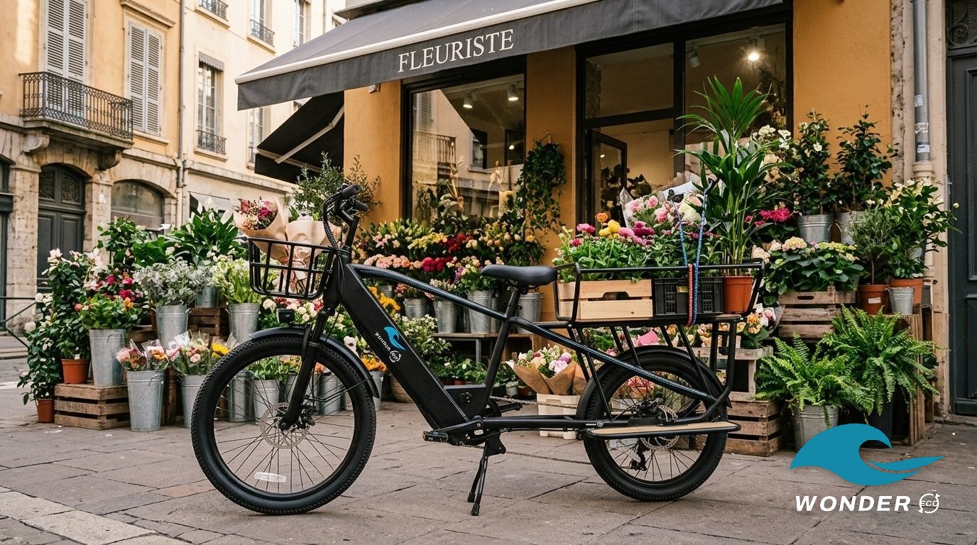 Le Wonder Eco chargé de caisses de fleurs devant un fleuriste lyonnais.